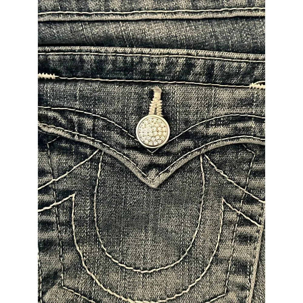 True Religion Blue Bling Raw Hem Cut Off Jean Shorts‎ 32